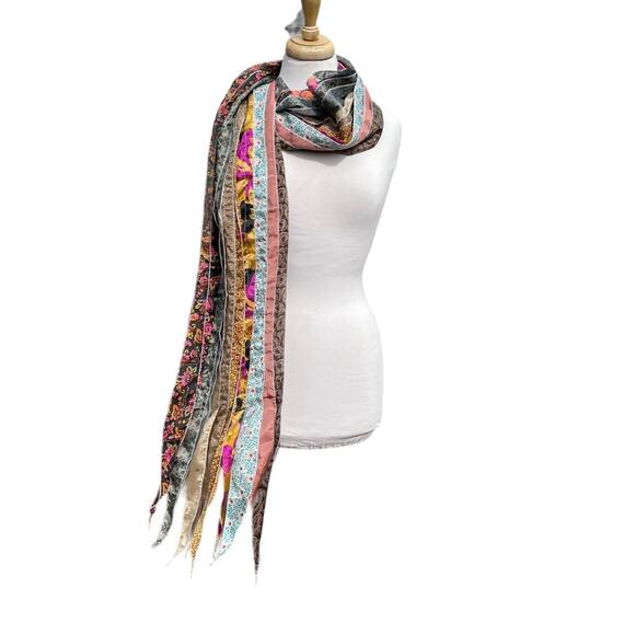 PIERRE MOSAIC Rajastan Silk Blend Multifabric Panel Mixed Print Scarf from India - Picture 13 of 14